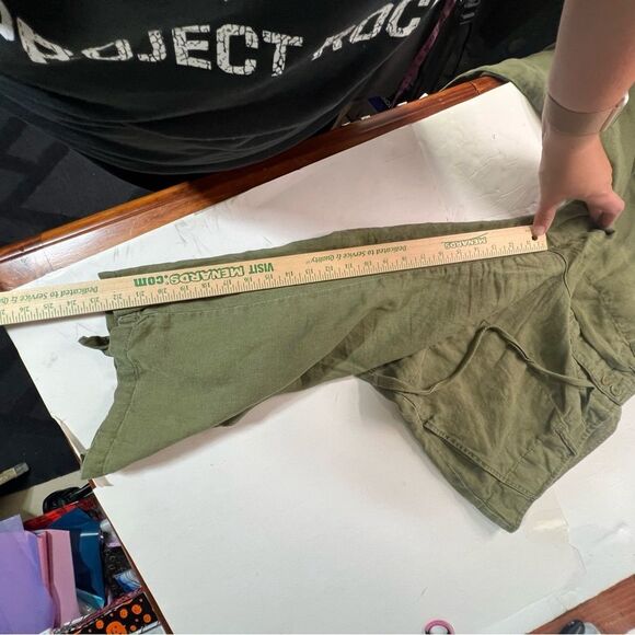 2005 y2k Tommy Hilfiger linen blend wide leg cargo crop pants size 12 roll up - Picture 15 of 16